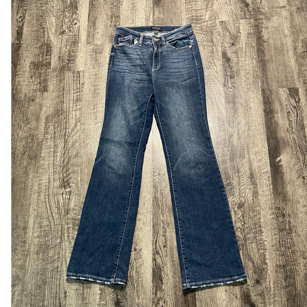 Judy Blue Boot Cut Jeans Women's Size 5/27 Dark Wash High Rise Raw Hem Stretch